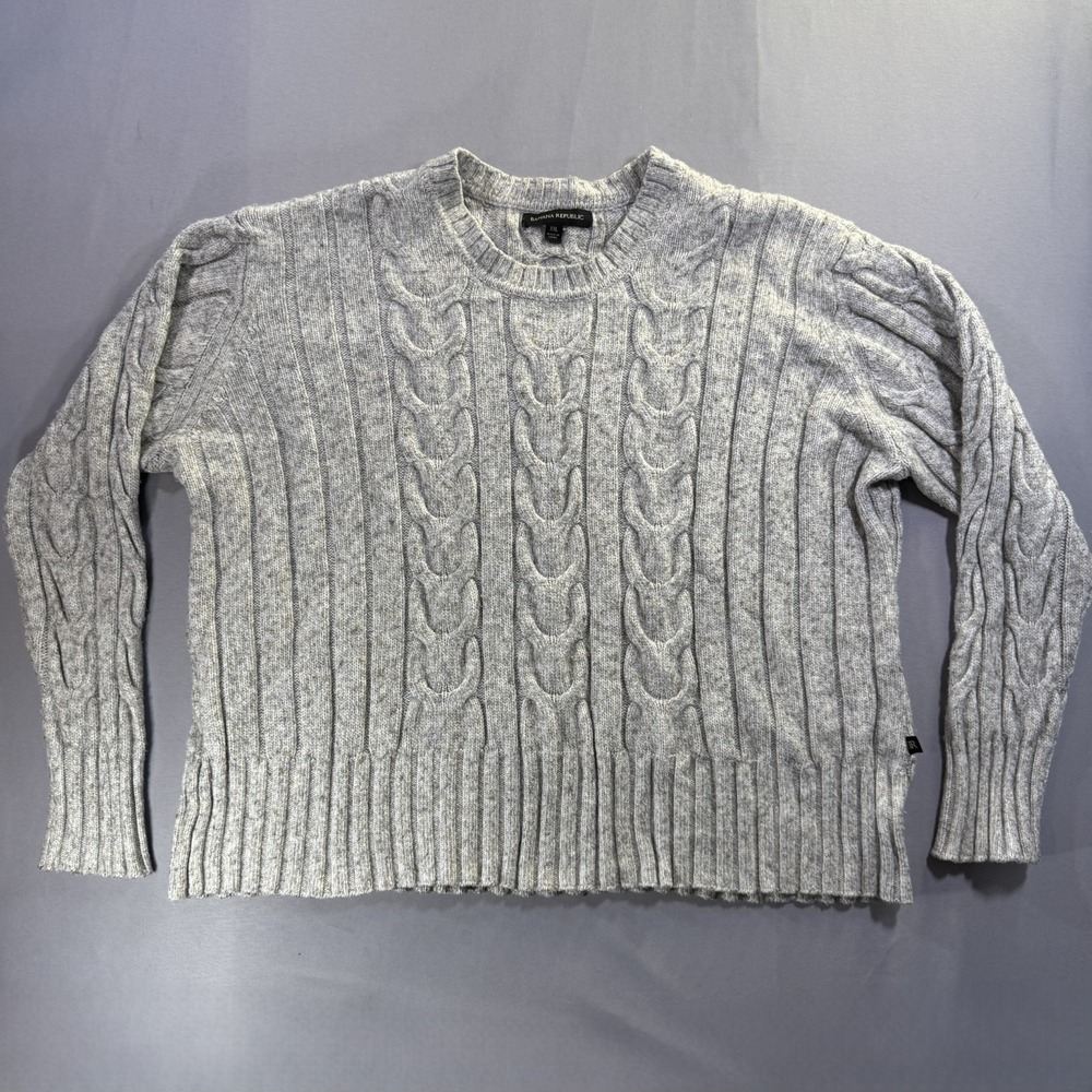 Banana Republic Womens XXL Gray Cable Knit Crewneck Sweater Heather Ribbed Soft